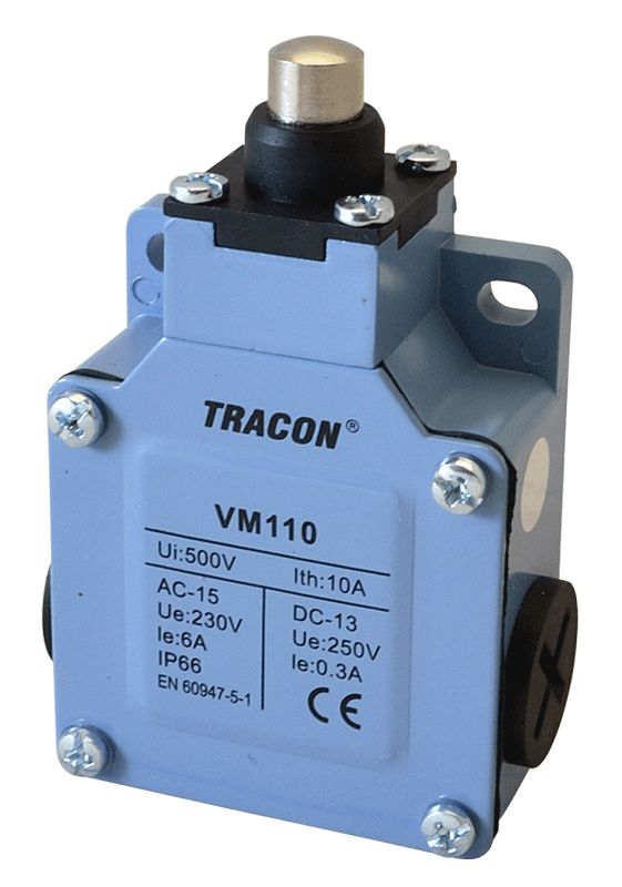 Tracon VM110 Helyzetkapcsoló,kúpos fémházas 1xNO+1xNC,6A/230V AC-15,0,3A/250V DC-13,IP66