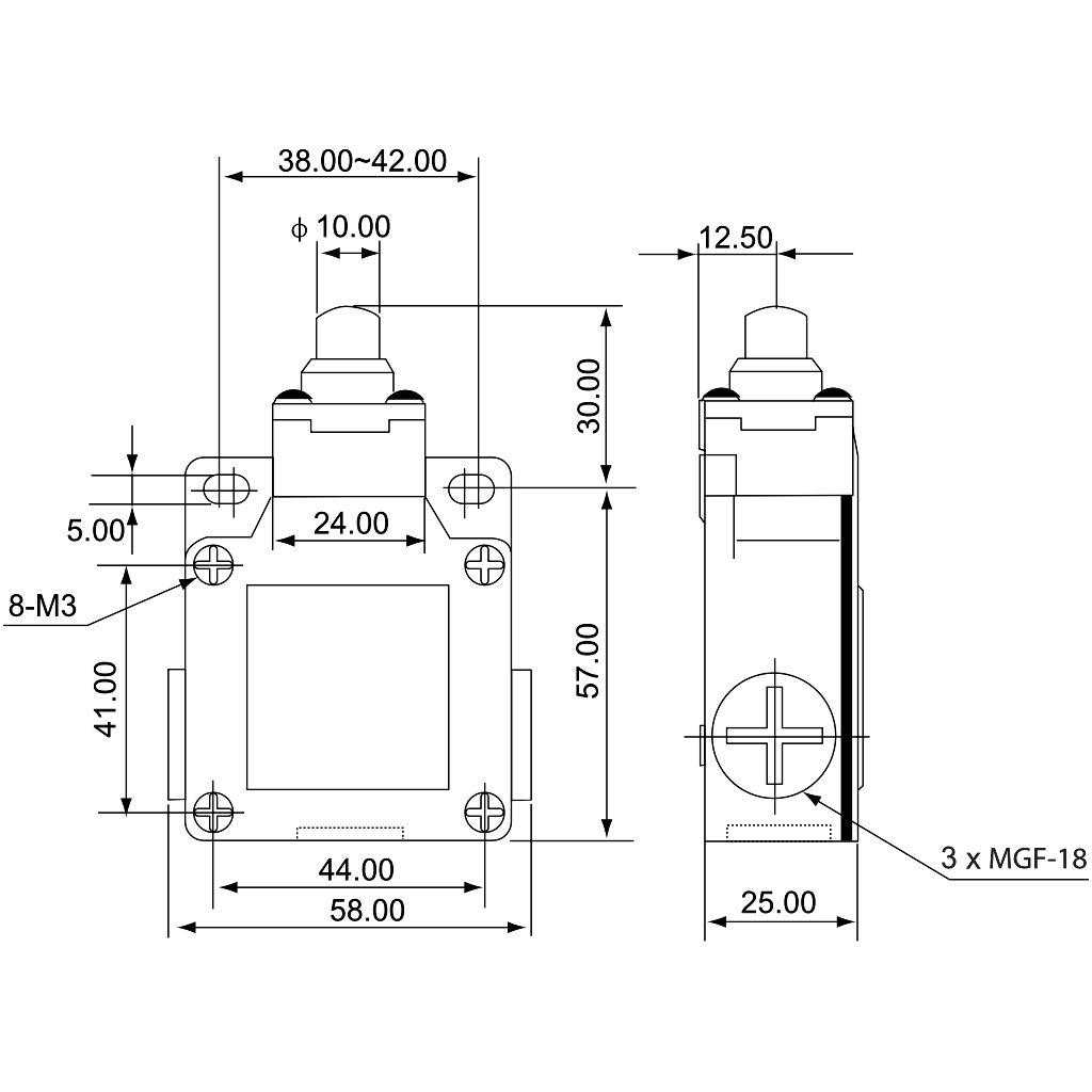 Tracon VM110 Helyzetkapcsoló,kúpos fémházas 1xNO+1xNC,6A/230V AC-15,0,3A/250V DC-13,IP66 - Image 2