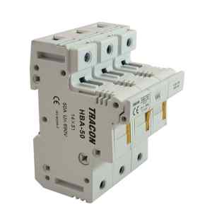 Tracon HBA-3P-50 Szakaszolókapcsoló-biztosítóhengeres bizt.hoz,maszkolható 50A,14x51mm; Un=230V/400V