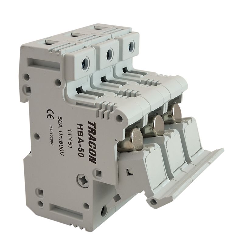 Tracon HBA-3P-50 Szakaszolókapcsoló-biztosítóhengeres bizt.hoz,maszkolható 50A,14x51mm; Un=230V/400V - Image 3