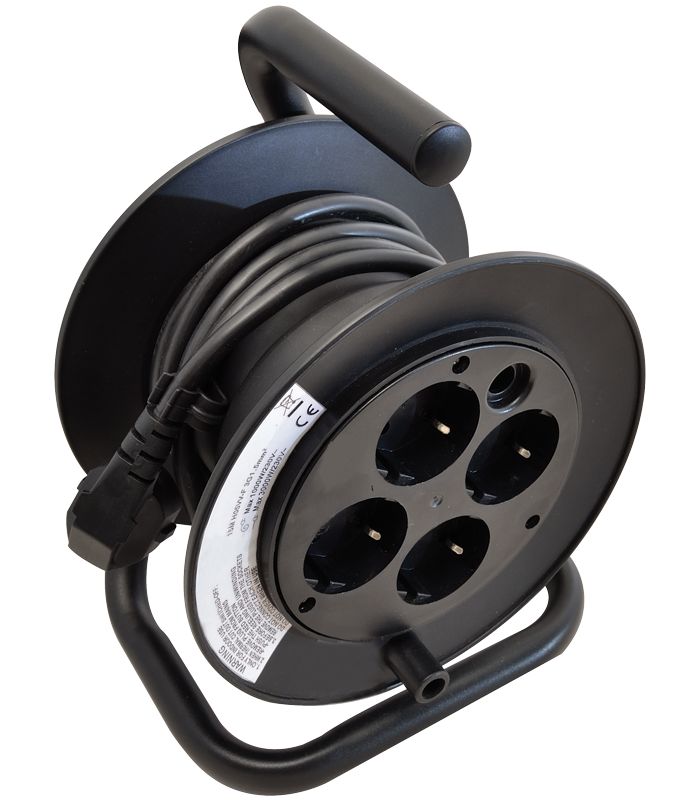 Tracon KD-4/15-B Mini kábeldobos hosszabbító fémvázzal 4×SCHUKO,15m,250V AC,13A,3×1,5mm²,H05VV-F,IP20