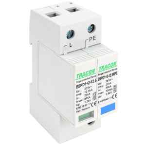 Tracon ESPD1+2-12.5-1+1P T1+T2 AC típusú túlfeszültséglevezető,cserélhető betéttel Uc:275V; Iimp:12,5kA; In:20/40kA; Imax:50kA; Up:1,3kV; 1+1P
