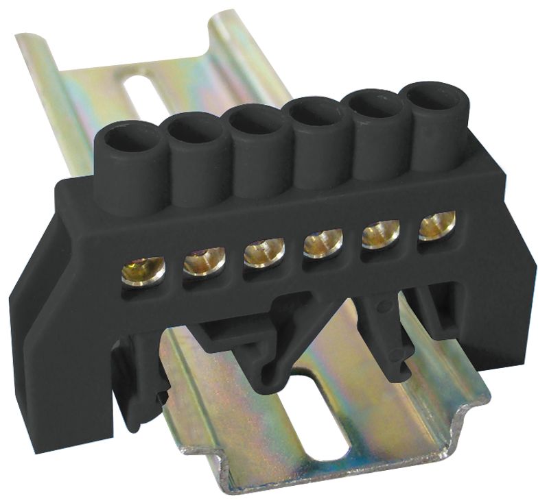 Tracon NPE-BK6-6 Szigetelt földelősín,fekete 230/400VAC,63A,6×9mm,6P,IP20