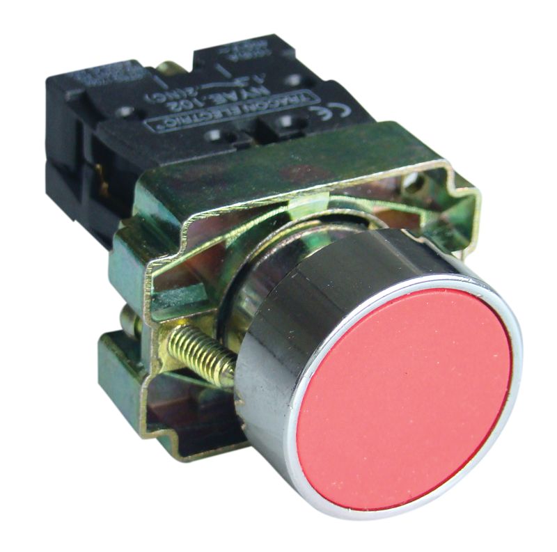 Tracon NYGBA42PT Tokozott egyszerű nyomógomb,fémalapra szerelt,piros 1×NC,3A/240V AC,IP44