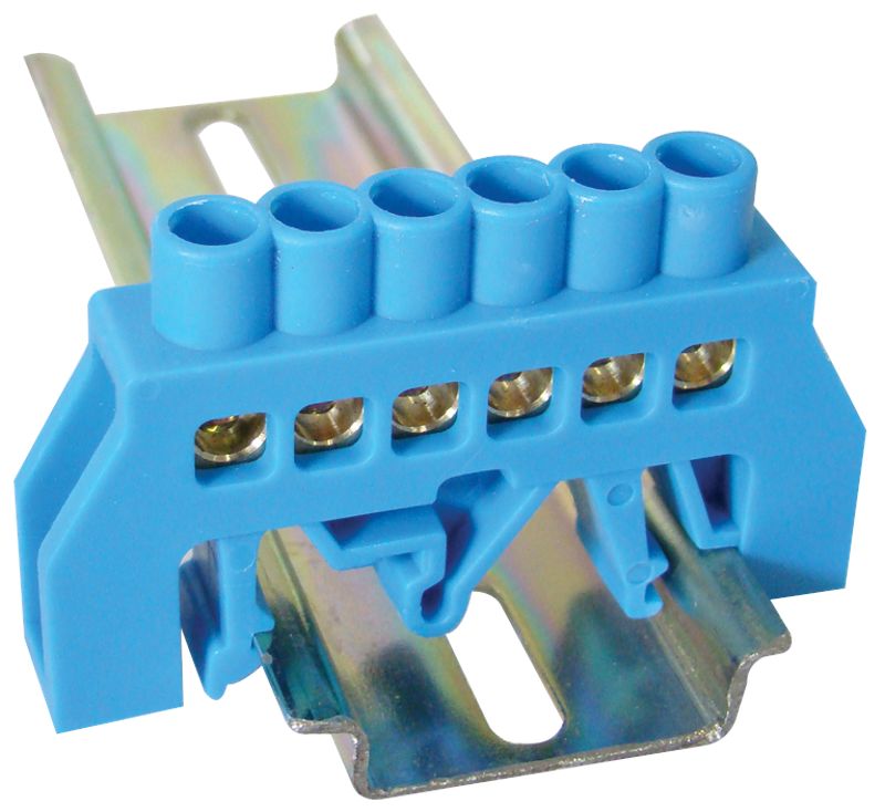 Tracon NPE-B6-6 Szigetelt földelősín,kék 230/400VAC,63A,6×9mm,6P,IP20