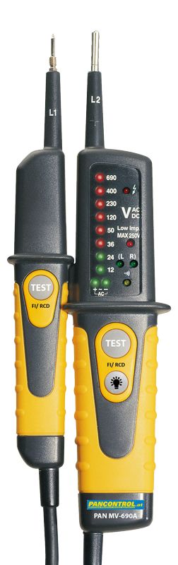 TRACON PANMV-690A 2 pólusú feszültségvizsgáló LED kijelző és AVK teszter 12-690V AC/DC