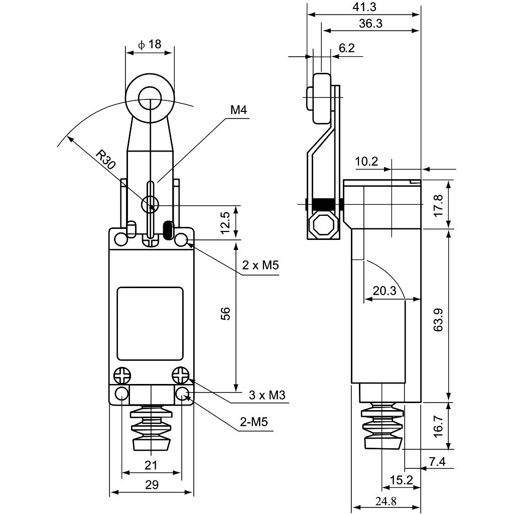 Tracon LSME8104 Helyzetkapcsoló,lengőkar-görgő 1xNO+1xNC,2A/230V AC-15,0,3A/250V DC-13,30mm,IP65 - Image 2
