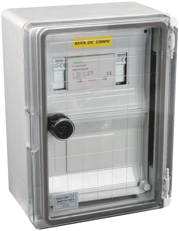 Tracon SPBPVDC1BCS Túlfeszültség-védelmi doboz fotovoltaikus rendszerekhez 320x210x130mm,IP65,DC1+2,Un=1000VDC