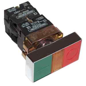 Tracon NYKK8365 Kettős BE-KI nyomógomb,fémalap,zöld+piros jelzőfény 1×NC+1×NO,3A/400V AC,IP42