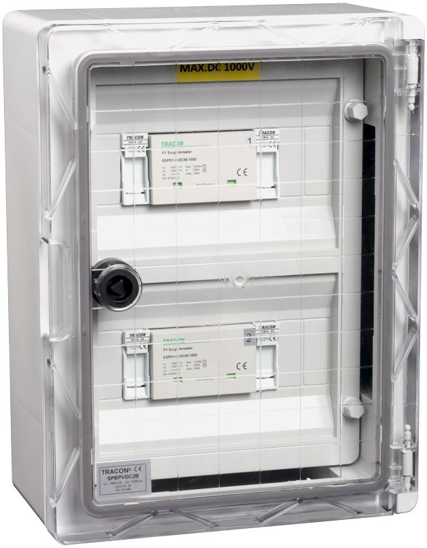 Tracon SPBPVDC2B Túlfeszültség-védelmi doboz fotovoltaikus rendszerekhez 330x250x130mm,IP65,DC1+2,Un=1000VDC