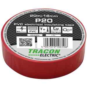 Tracon P20 Szigetelőszalag,piros 20m×18mm,PVC,0-90°C,40kV/mm