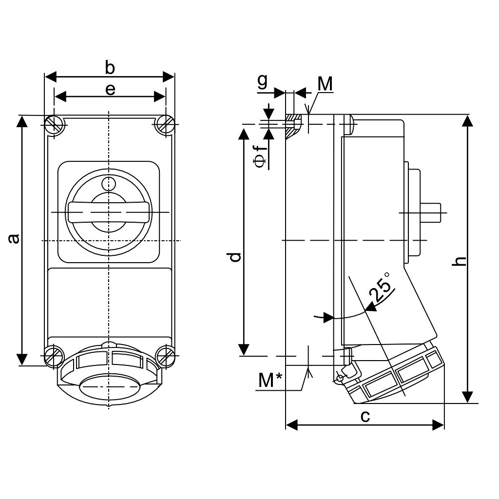Tracon TICS-1132R Felületre szerelhető ipari csatl.aljzat reteszelt kapcs.-val 16A,230V,2P+E,6h,IP67 - Image 2