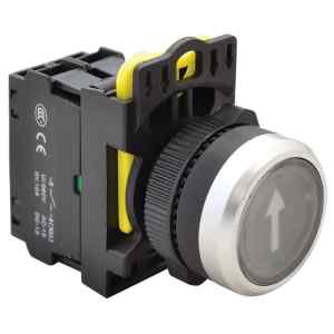 Tracon NYG3-P4L Jelölt,világító nyomógomb,fekete,1×NO,5A/230V AC-15,IP65,LED 230V AC/DC