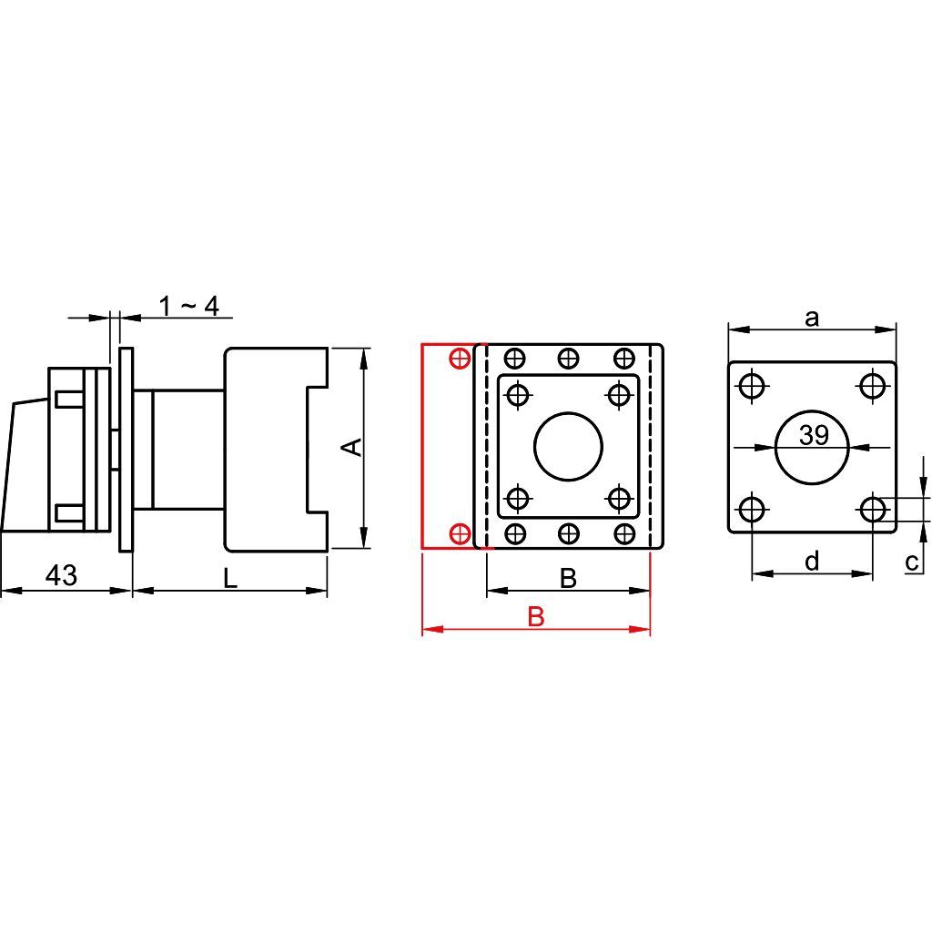 Tracon TSS-40/4T Tokozott biztonsági lakatolható szakaszoló kapcsoló 400V,50Hz,40A,4P,11kW,64×64mm,IP44 - Image 2