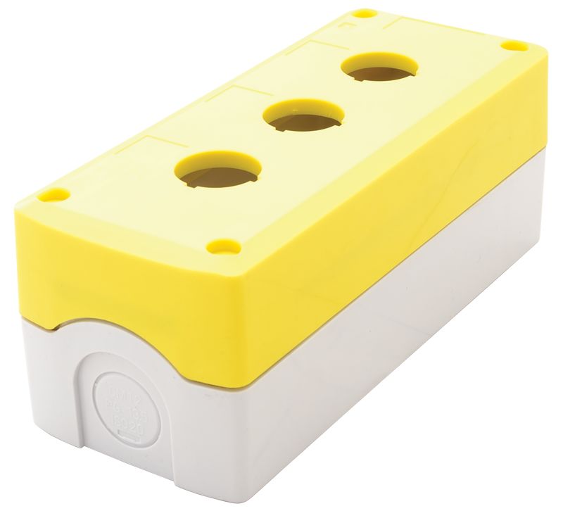 Tracon NYGD-3YE Összeállított tokozat nyomógombokhoz,sárga,3-es d=22,5,IP65,2×PG-13,5