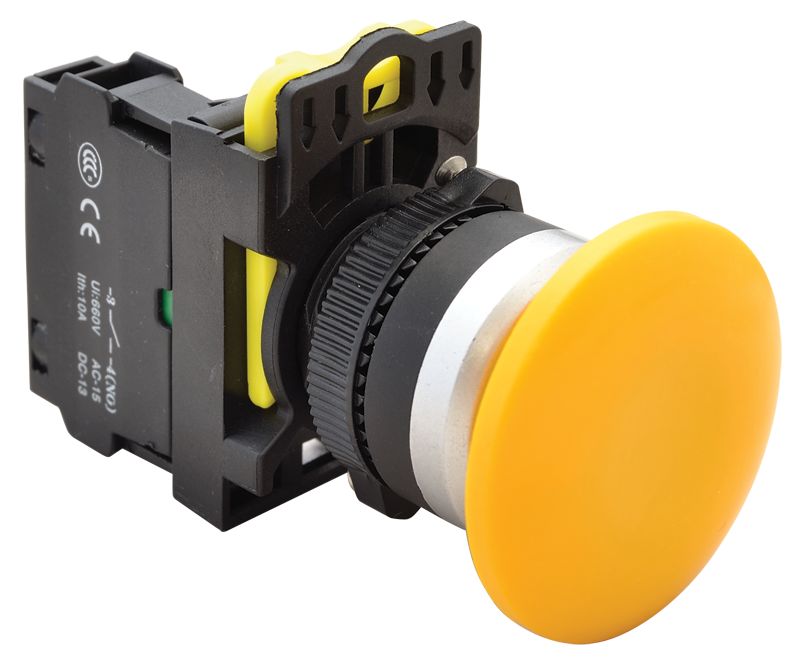 Tracon NYG3-MY Gombafejű nyomógomb,sárga 1×NO,5A/230V AC-15,40mm,IP65
