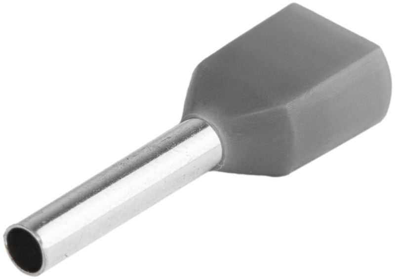 Tracon E50I Szigetelt iker-érvéghüvely,ónoz. elektr.réz,szürke 2×0,75mm²,l=8mm