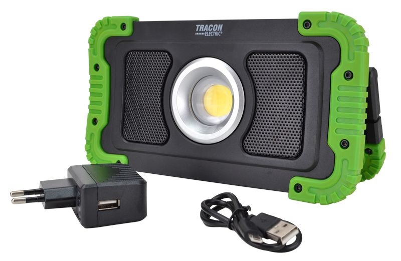 Tracon STLFLBT15W Bluetooth hangszórós akkumulátoros LED szerelő fényvető 15W,6000K,3,7V,8000mAh,Li-Ion,1500lm,4-10 h,IP40
