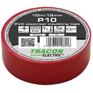 Tracon P10 Szigetelőszalag,piros 10m×18mm,PVC,0-90°C,40kV/mm