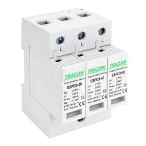 Tracon ESPD2-40-3P T2 AC típusú túlfeszültség levezető,cserélhető betéttel Uc:275V; In:20kA; Imax:40kA; Up:1,3kV; 3P
