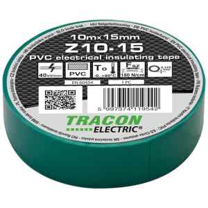 Tracon Z10-15 Szigetelőszalag,zöld 10m×15mm,PVC,0-90°C,40kV/mm