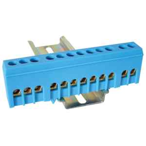 Tracon NPE-ZB Szigetelt földelősín,zárt,kék 230/400VAC,63A,6×9mm,12P,IP20