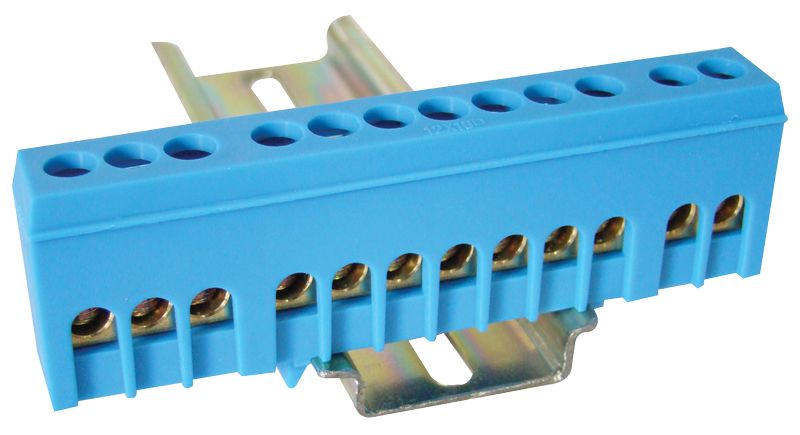 Tracon NPE-ZB Szigetelt földelősín,zárt,kék 230/400VAC,63A,6×9mm,12P,IP20