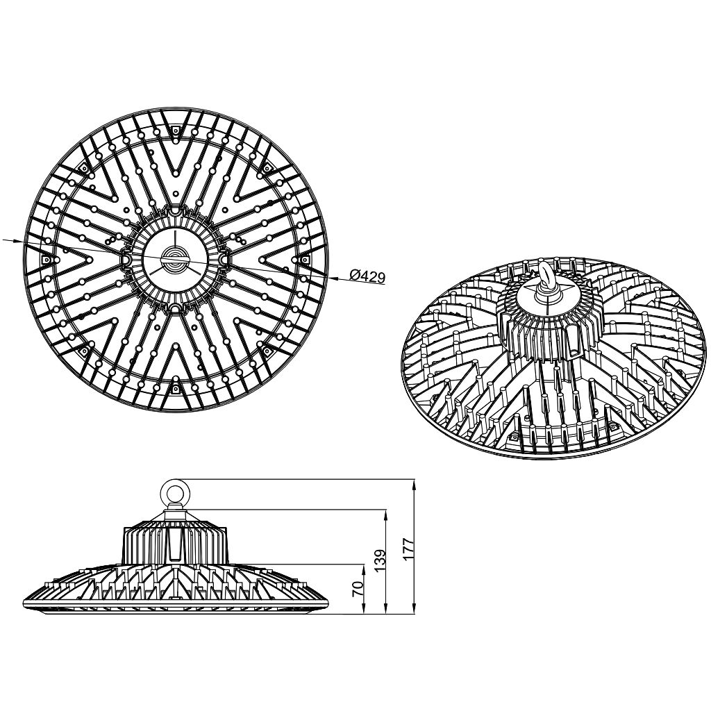 Tracon LHBU200W LED csarnokvilágító,kültéri,UFO forma 90-265 V AC,200 W,26000 lm,4500 K,IP65,EEI=E - Image 2