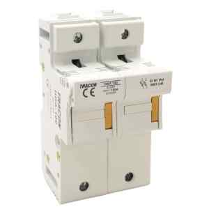 Tracon HBA-2P-100 Szakaszolókapcsoló-biztosítóhengeres bizt.hoz,maszkolható 100A; 22x58mm; Un=230V/400V