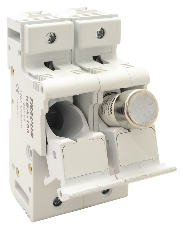 Tracon HBA-2P-100 Szakaszolókapcsoló-biztosítóhengeres bizt.hoz,maszkolható 100A; 22x58mm; Un=230V/400V - Image 2