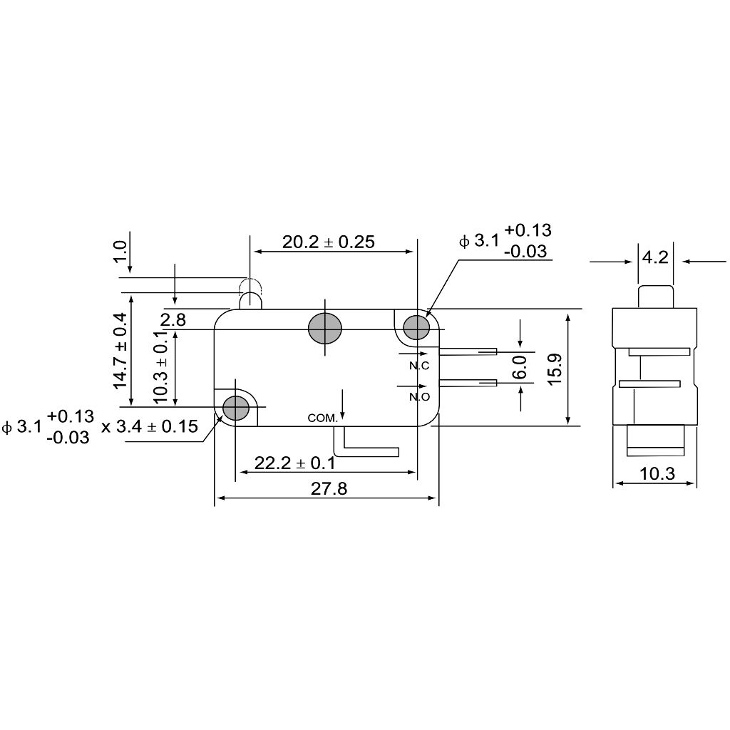 Tracon KW3-05 Helyzetkapcsoló,mikro,ütközős 1×CO 10A/230VAC,0,3A/250VDC,4,8x0,5 mm,IP00 - Image 2