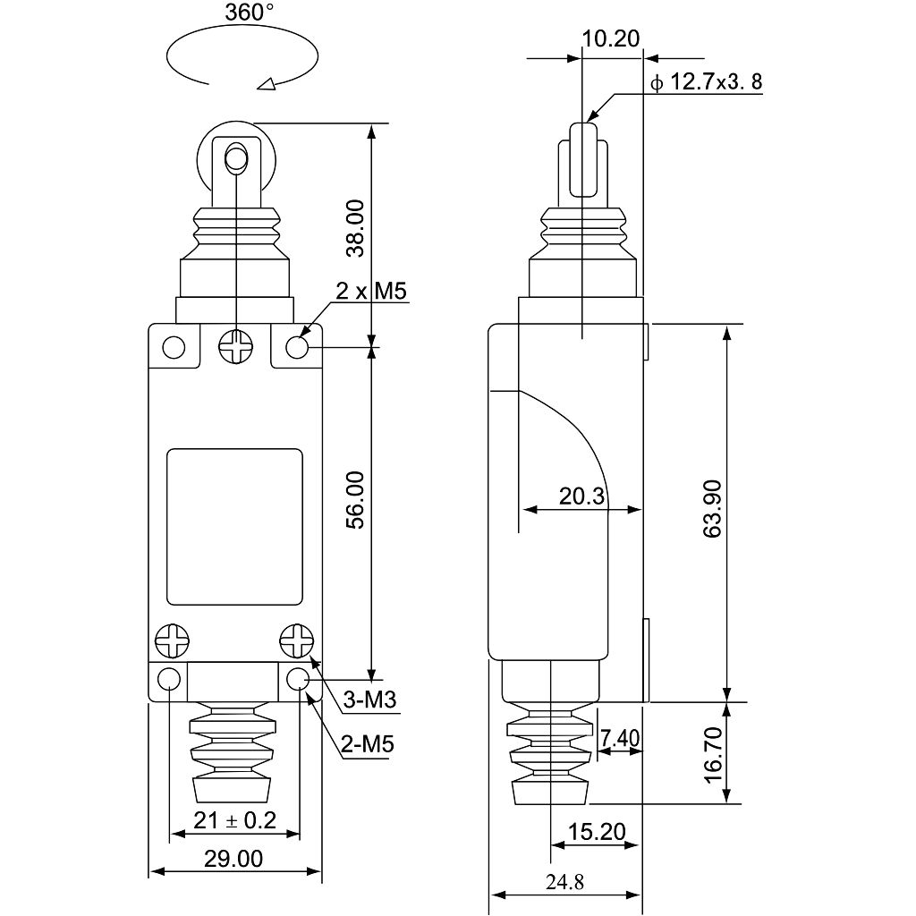 Tracon LSME8112 Helyzetkapcsoló,nyomógörgős 1xNO+1xNC,2A/230V AC-15,0,3A/250V DC-13,IP65 - Image 2