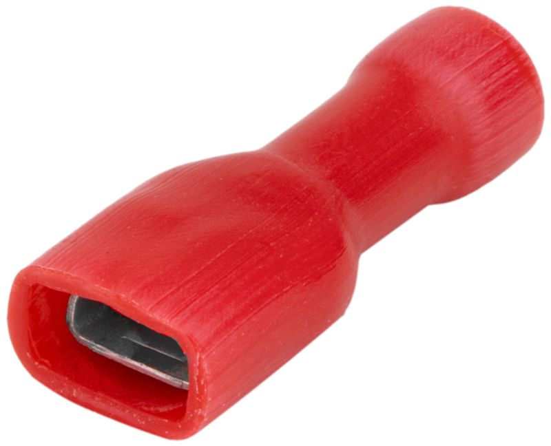 Tracon PTCSH6 Teljes szigetelésű rátolható csatl. hüvely,sárgaréz,piros 1,5mm²,6,3×0,8mm