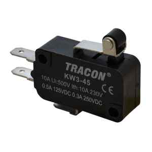 Tracon KW3-45 Helyzetkapcsoló,mikro,karos-görgős 1×CO 10A/230VAC,0,3A/250VDC,15mm,4,8x0,5 mm,IP00