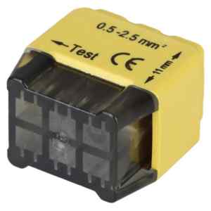 Tracon RVU2,5-6 Csavar nélküli vezetékösszekötő, sárga 6x0,5-2,5mm2, 450VAC, max. 16A