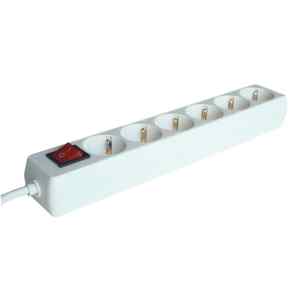 Tracon HK6 Hordozható elosztósáv kapcsolóval,normál,fehér 6×SCHUKO,1,5m,max.16A,250VAC,3680W,3x1,0mm²,H05VV-F