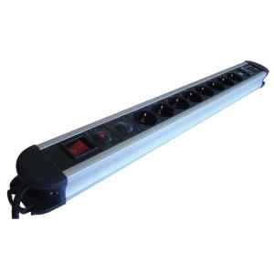 Tracon HKTM8-3M-KT-ALU ALU 8-as elosztó kapcsoló+túlfesz+túláram+koax+tel védelem 8×SCHUKO,3m,max.16A,250V,3680W,H05VV-F