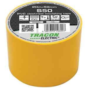 Tracon S50 Szigetelőszalag,sárga 20m×50mm,PVC,0-90°C,40kV/mm