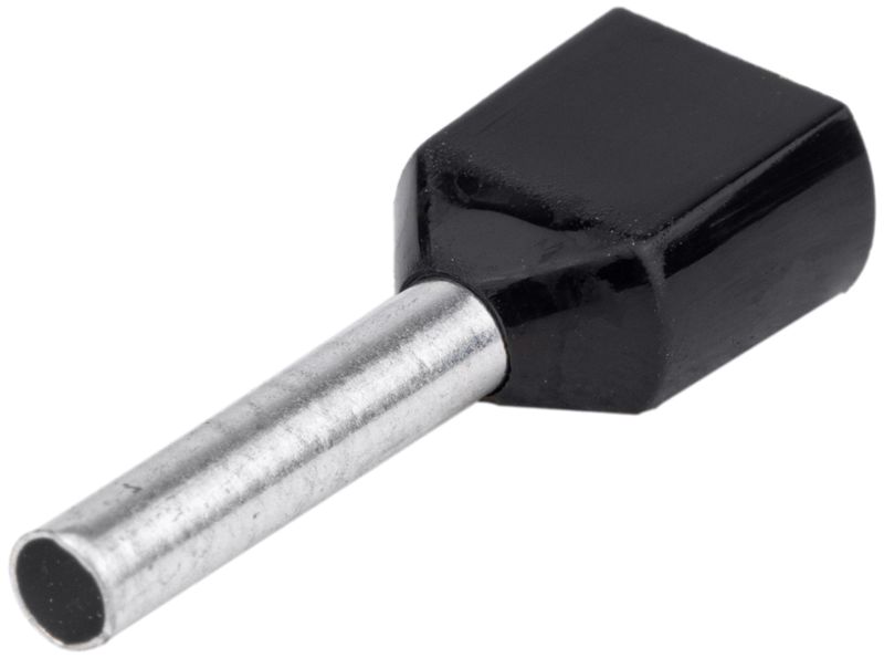 Tracon E13I Szigetelt iker-érvéghüvely,ónoz. elektr.réz,fekete 2×1,5mm²,l=12mm