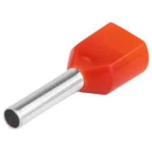 Tracon E90I Szigetelt iker-érvéghüvely,ónoz. elektr.réz,piros 2×1mm²,l=8mm