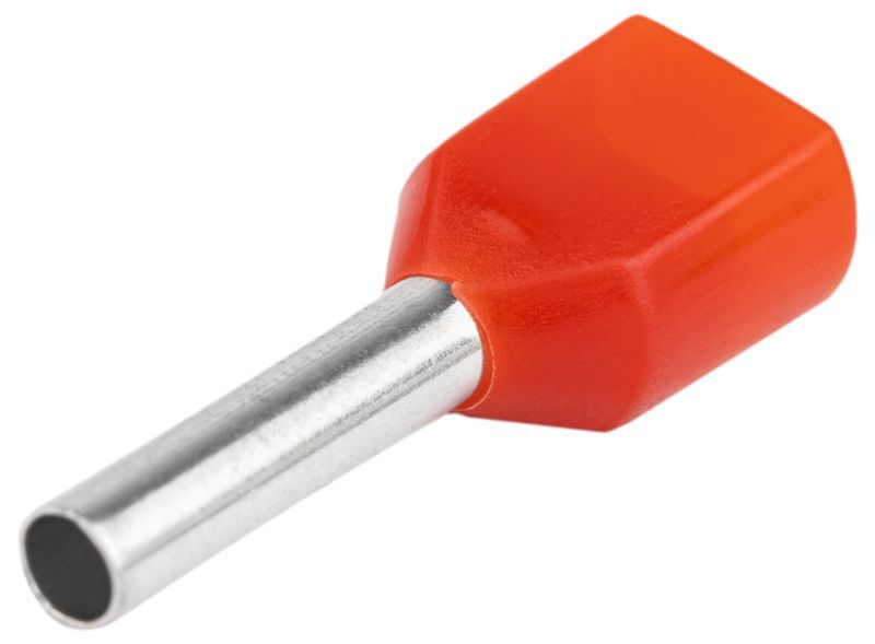 Tracon E90I Szigetelt iker-érvéghüvely,ónoz. elektr.réz,piros 2×1mm²,l=8mm - Image 3