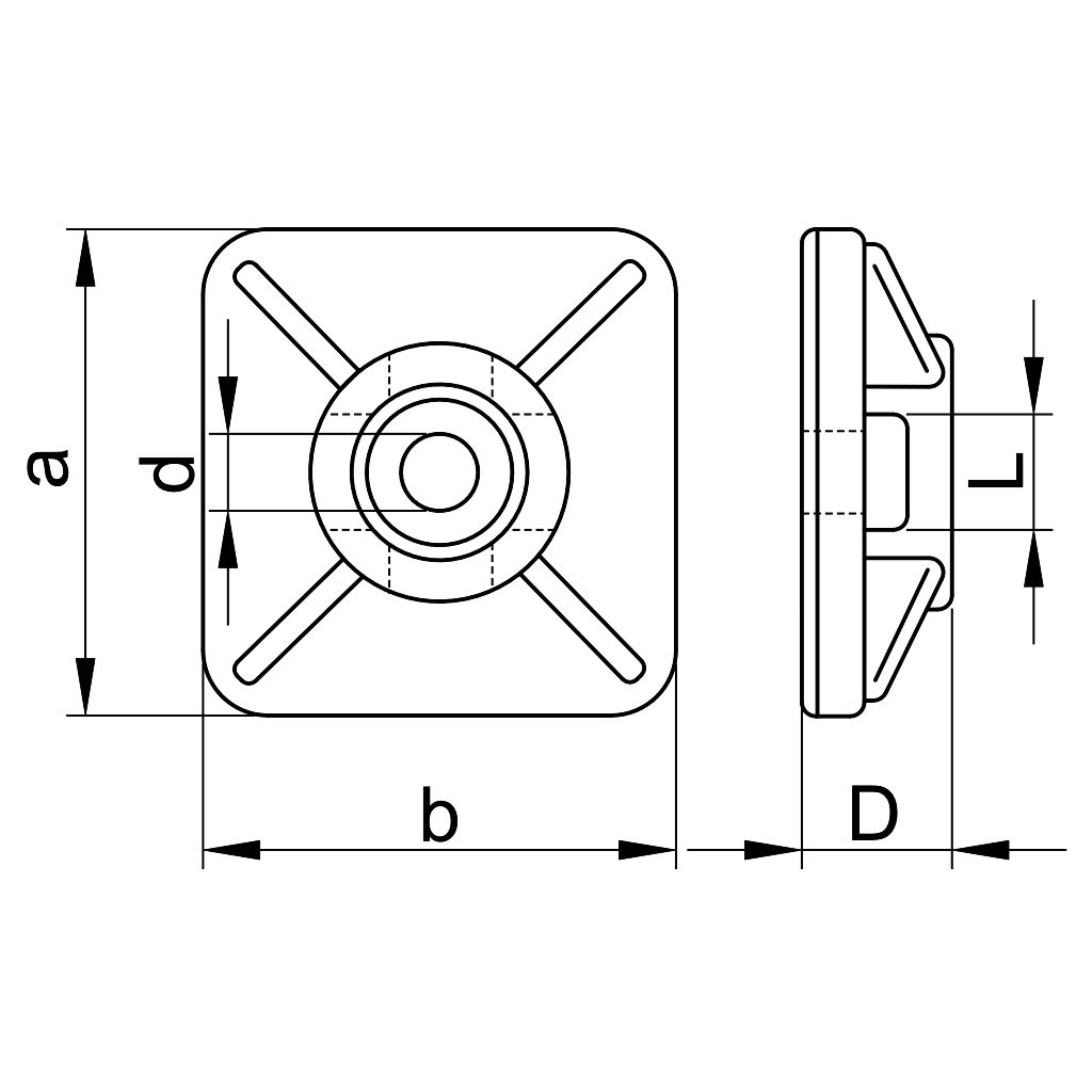 Tracon TALP190 Öntapadós/csavarozható,4oldalt fűzhető kötegelő talp,natúr 20×20mm,d=2,9mm,PA6.6 - Image 2