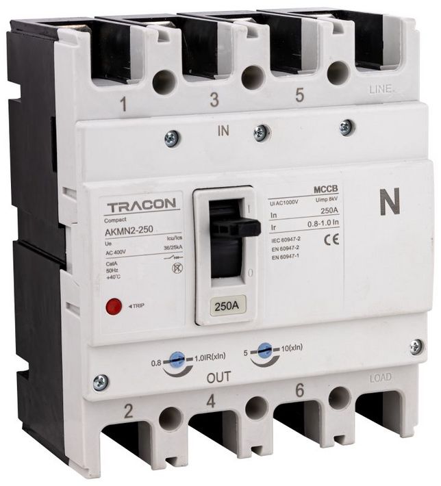 Tracon AKMN2-250 Kompakt megszakító 4P,250A,Ir=In,400/415V,50/60Hz,Icu=36kA,Ics=25kA - Image 2