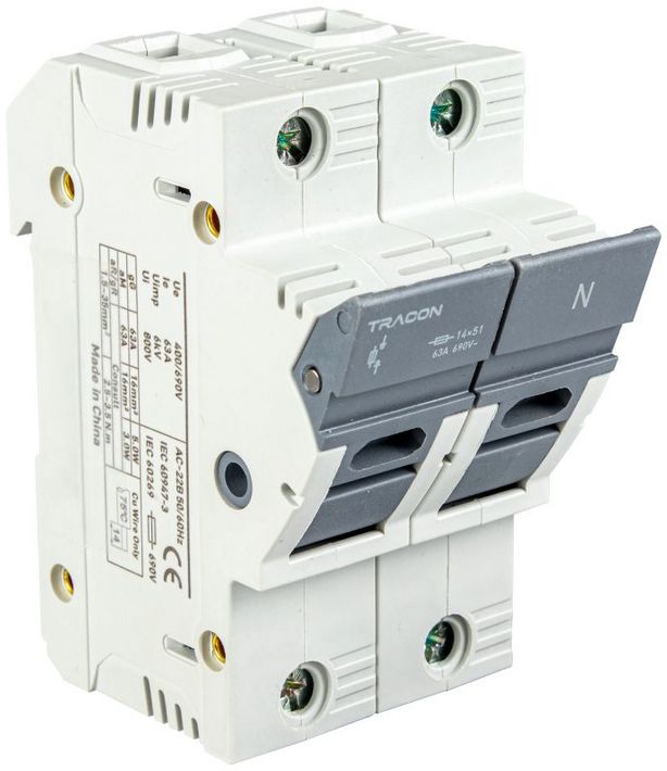 Tracon CFBL1P+N50 Szakaszolókapcsoló-biztosító hengeres bizt.hoz,maszkolható 50A,14x51mm,Un=400V/690V,right,LED - Image 2