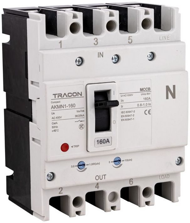 Tracon AKMN1-160 Kompakt megszakító 4P,160A,Ir=In,400/415V,50/60Hz,Icu=36kA,Ics=25kA - Image 3