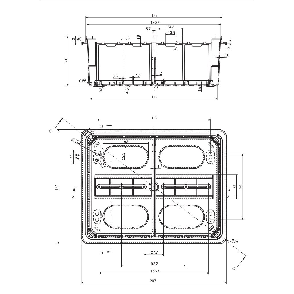 Tracon S207X163 Süllyesztett kötődoboz 207×163x71 mm,IP40 - Image 2