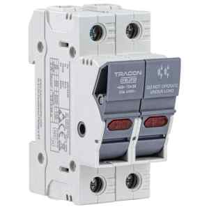 Tracon CFBL2P32 Szakaszolókapcsoló-biztosító hengeres bizt.hoz,maszkolható 32A,10x38mm,Un=400V/690V,AC22B,2P,LED