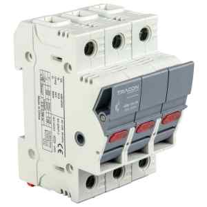Tracon CFBL3P32 Szakaszolókapcsoló-biztosító hengeres bizt.hoz,maszkolható 32A,10x38mm,Un=400V/690V,AC22B,3P,LED