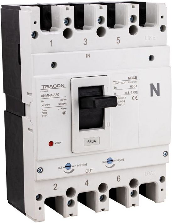 Tracon AKMN4-630 Kompakt megszakító 4P,630A,Ir=In,400/415V,50/60Hz,Icu=50kA,Ics=35kA - Image 3