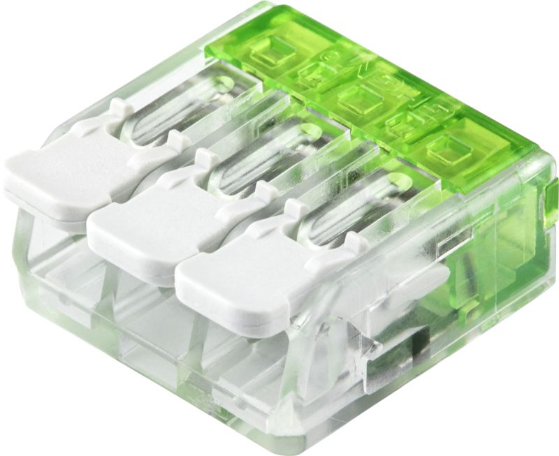 Tracon RVOGB3 Csavar nélküli vezetékösszekötő,nyitható átlátszó 0,5-6mm²,41A,450VAC 3P